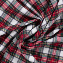 Tissu Flanelle de Coton Tartan Rouge et Vert sur fond Blanc