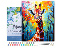 Peinture par Numéro Figured'Art avec Cadre - Girafe Colorée Abstraite - Kit de Loisir Créatif DIY Numéro d'Art Complet - 40x50cm toile tendue sur châssis