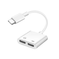 Adaptateur USB-C Mâle vers Double USB-C Femelle Audio et Charge Compact Blanc