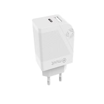 Muvit Chargeur Secteur avec Double Connecteur PD USB-C 20W - QC 3.0 USB-A 18 W Blanc