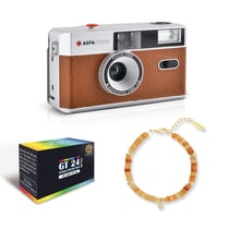 Agfa Photo x HIPANEMA - Coffret Appareil Photo Argentique Réutilisable Marron avec Pellicule et Bracelet HIPANEMA Matcha Ambre