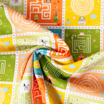 Tissu Popeline de Coton Labyrinthe sur fond Multicolore