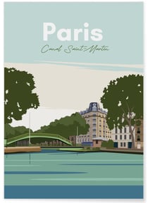 Affiche ville Paris - Canal Saint-Martin | A3 : 29,7x42cm