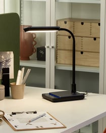 Lampe de Bureau Noire en Pierre et Silicone 38 cm à LED et Bras Pliable Commande Tactile Variateur d'Intensité Lumineuse et Température