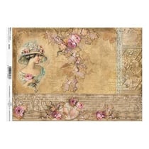 1 feuille de papier de riz 21 x 29,7 cm Itd Collection FEMME FLEUR RETRO 1325