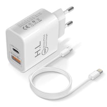 Chargeur secteur USB / USB-C 18W Power Delivery Q.C 3.0 Câble Lightning Blanc