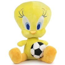 Peluche titi 30 cm avec ballon foot - canari jaune - doudou licence looney tunes