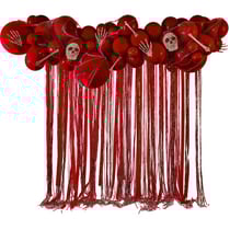 Arche de 60 ballons Halloween Rouge avec Banderoles, Os et crânes