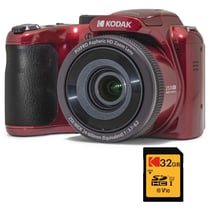 KODAK Pack Pixpro AZ255 + Carte Mémoire SD 32Go - Appareil Photo Bridge Numérique Astro Zoom 16MP, Zoom Optique 25X, Stabilisateur, Video Full HD, Grand angle 24 mm, Ecran LCD 3 '', Pile AA - Rouge