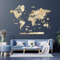 Carte du Monde en Bois 3D CREATIFWOOD Claire, XL (200 x 140 cm)- Décoration Murale