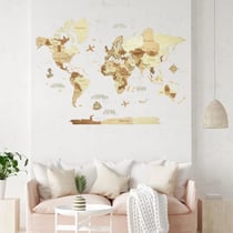 Carte du Monde en Bois 3D CREATIFWOOD Ambrée, L (150 x 105 cm) - Décoration Murale