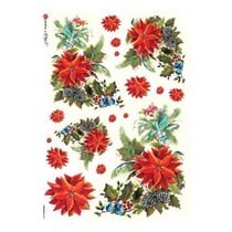 1 feuille de papier de riz 32 x 45 cm découpage collage Paper Designs FLEUR DE NOEL 0093XL