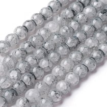 Fil de 97 perles ronde en verre craquelé fabrication bijoux 8 mm GRIS