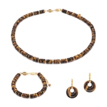 Collier, bracelet et boucles d'oreilles Blima en pierres Oeil de Tigre