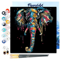Mini Peinture par Numéro Figured'Art 20x20cm avec cadre Elephant - Petit Format