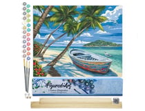 Peinture par Numéro Figured'Art - Barque sous les Cocotiers - Kit de Loisir Créatif DIY Numéro d'Art Complet - 40x50cm toile roulée + châssis en bois à monter