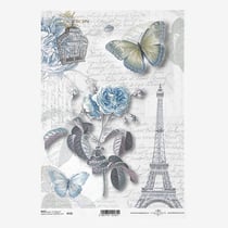 1 feuille de papier de riz 21 x 29,7 cm Itd Collection FLEUR BLEU PAPILLON 735