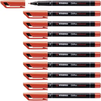 Lot de 10 feutres permanents pointe fine 0,7 mm - STABILO - Rouge