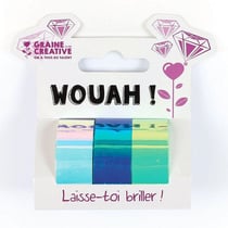 15 masking tapes iridescents 5 m x 1,5 cm - blanc, bleu, vert