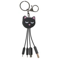 YELLO KOKO Câble 3 en 1 USB A/micro USB & USB C & Lightning 0,15m Chat Noir