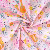 Tissu Coton imprimé Animaux en forêt sur fond Rose pâle