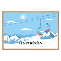 Tableau mural encadré illustration télésiège Pyrénées 65x97 cm