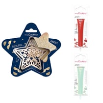 Kit pour biscuit en relief Étoile + 2 Stylos au chocolat rouge et vert d'eau