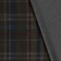 Tissu Jersey Milano peau de pêche motif Tartan sur fond Vert kaki