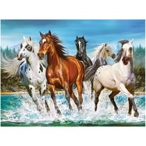 Puzzle chevaux blanc brun et noir qui galopent dans l'eau 2000 pièces - collection animaux