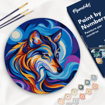 Peinture par Numéro sur disque en bois Figured'Art - Loup - Kit de Loisir Créatif DIY Numéro d'Art Complet - 30cm de diamètre