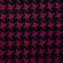 Tissu Polyester satiné Big pied de poule Framboise sur fond Noir - Au mètre