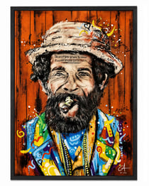 Affiche déco portrait cubain — Cubano Rouge — Art mural contemporain — Calbarracin — 70 x 50 cm