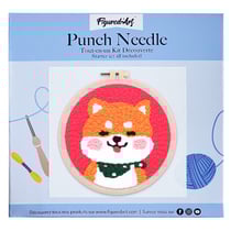 Figured'Art Punch Needle Kit Complet pour Adultes et Enfants - Chien Shiba Inu - Parfait pour Débutant. Set prêt à broder taille 20x20cm avec cadre circulaire