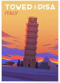 Poster Tour de Pise, Italie | A3 : 29,7x42cm
