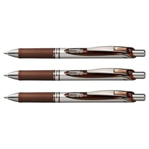 Lot de 3 stylos roller encre gel rétractable Pentel EnerGel BL77, pointe 0,7 mm, marron