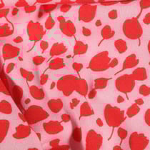 Tissu Crêpe stretch Tulipes rouges sur fond Rose