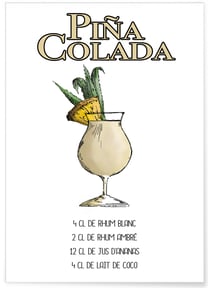 Affiche Cocktail Piña Colada | A3 : 29,7x42cm