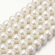 Fil de 80 perles rondes en verre nacré fabrication bijoux 10 mm BLANC CASSE