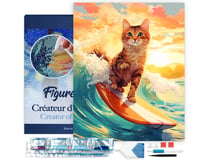 Diamond Painting Broderie Diamant Figured’Art 40x50cm toile tendue sur châssis en bois - diamants carrés - Chat surfeur