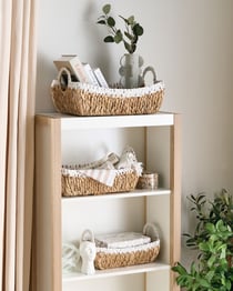 Lot de 3 Paniers en Jacinthe d'Eau Ton Naturel Fait Main avec Poignées Corbeille à Linge Allongées Rangement Pratique pour Intérieur