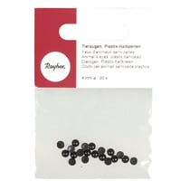 Yeux d'animaux,demi - perles, 4mm ø, noires, à coller, 20 pces