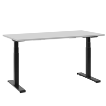 Table de Bureau Assis Debout avec Hauteur Réglable par Moteur Électrique Pratique Plateau Gris et Structure en Acier Noir 130 x 72 cm Beliani