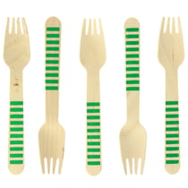 10 Fourchettes en Bois Rayures Vertes - Biodégradable