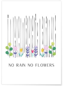 Affiche Motivation No Rain No Flowers | A3 : 29,7x42cm