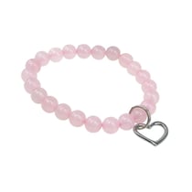 Bracelet Quartz Rose Perles rondes 8 mm et Breloque Coeur - Omsaé