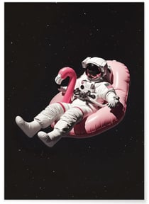 Affiche Astronaute sur Bouée Flamant Rose | A3 : 29,7x42cm