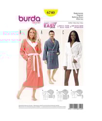Patron Burda 6740 Peignoir femme du 32 au 50 et homme du 44 au 56 taille n°FR 32-50 ET FR 44-56