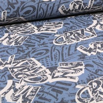 Tissu Sweat envers doudou Graf' sur fond Bleu denim