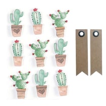 9 stickers 3D Cactus mexicains 4,5 cm + 20 étiquettes kraft Fanion