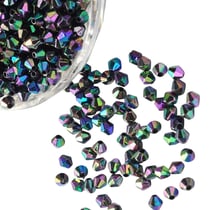 200 PERLES TOUPIES bicone a facettes Noir reflets multicolores AB Acrylique  6 mm - creation bijoux